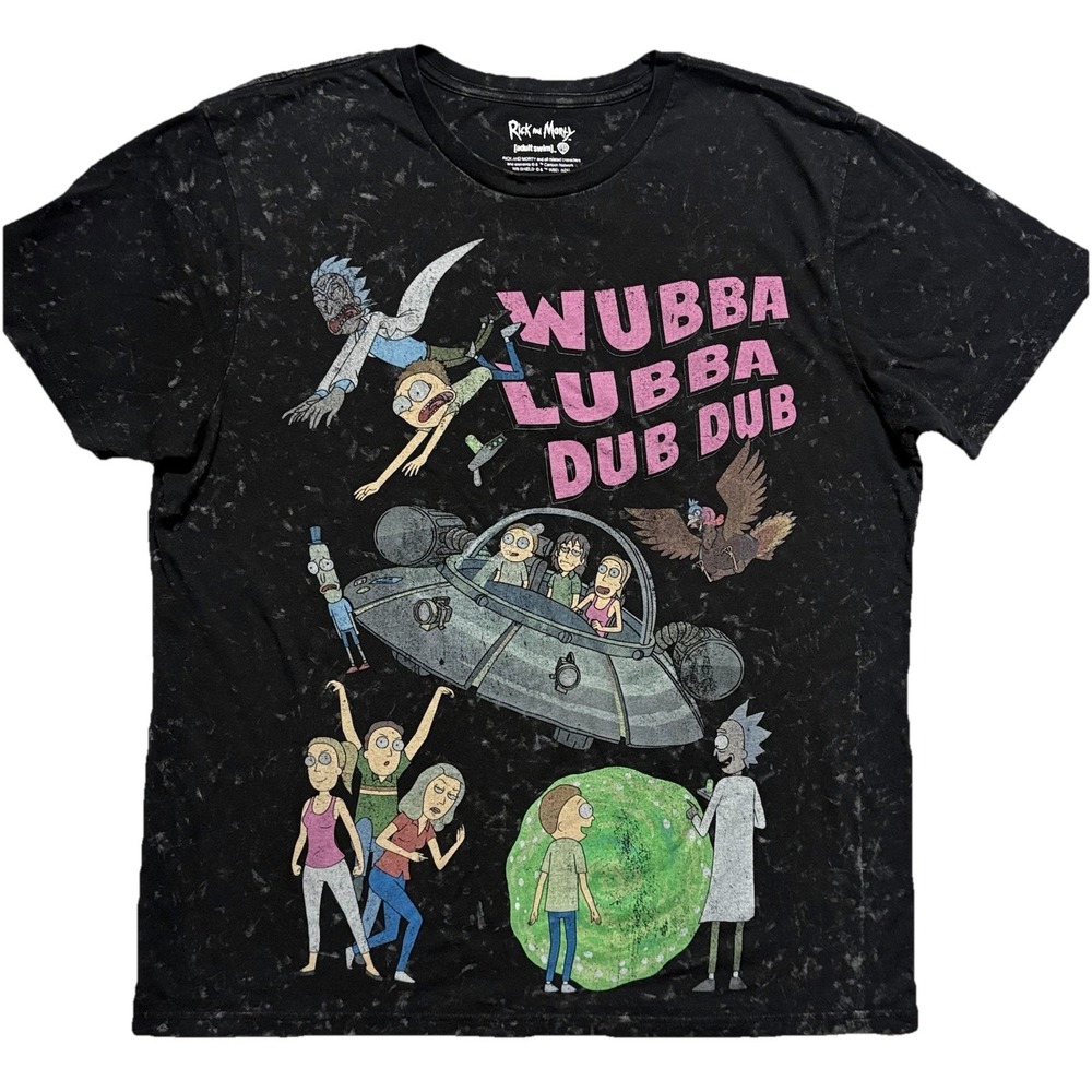Rick and Morty Adult Swim Graphic T Shirt Mens XL  Black All Over Print 2-Sided